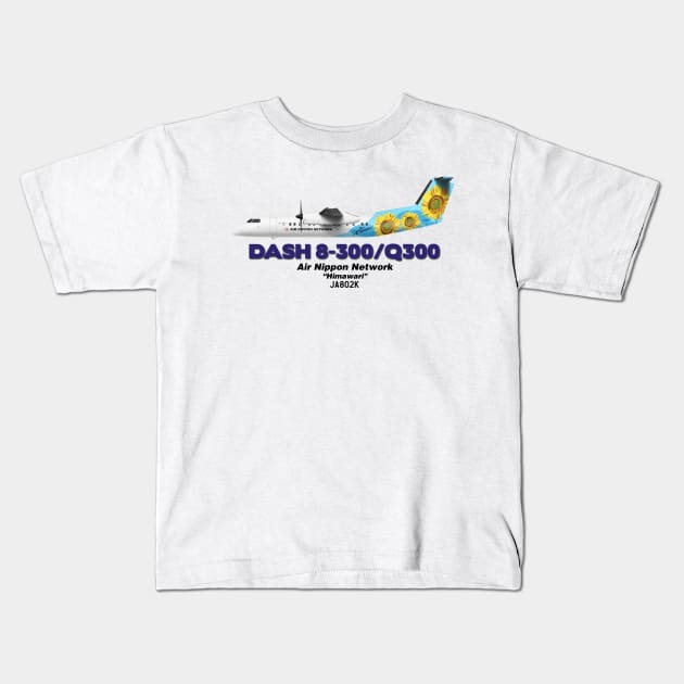 DeHavilland Canada Dash 8-300/Q300 - Air Nippon Network "Himawari" Kids T-Shirt by TheArtofFlying